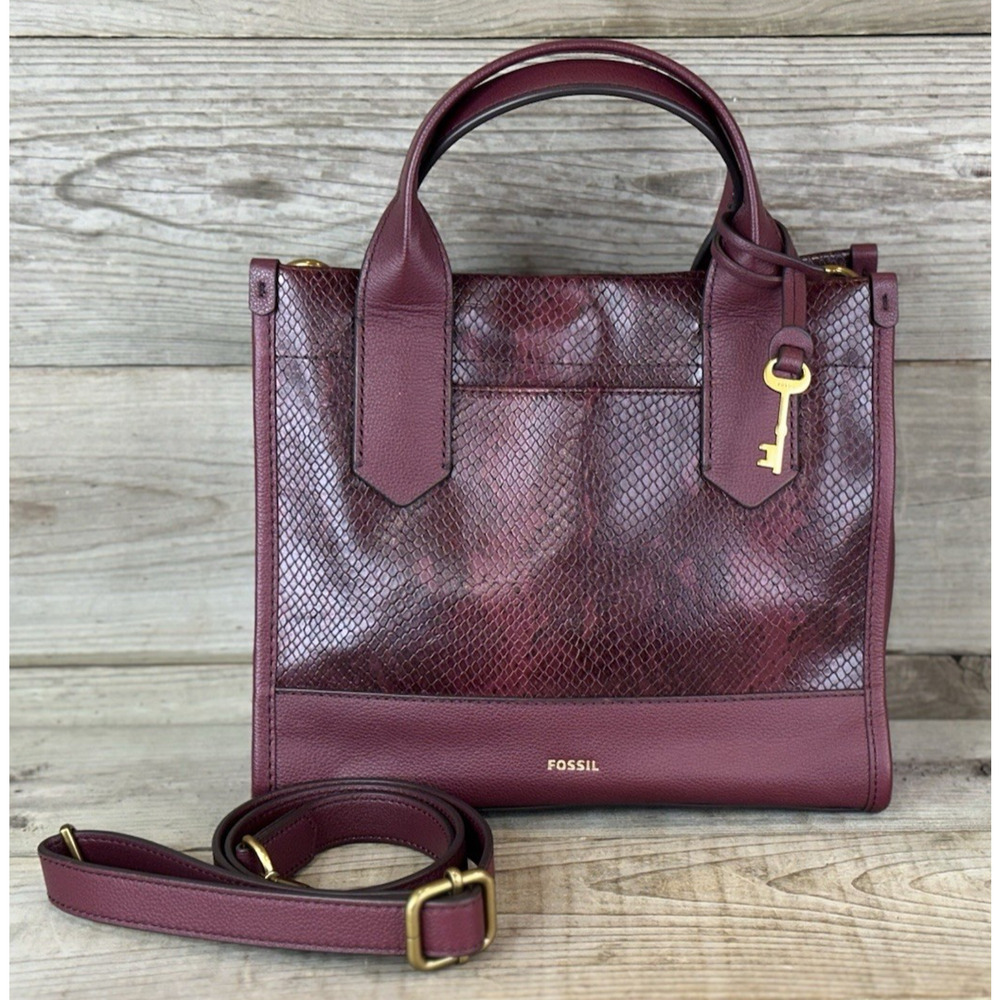 Fossil Kyler Satchel Wine Snake Python Embossed C… - image 1